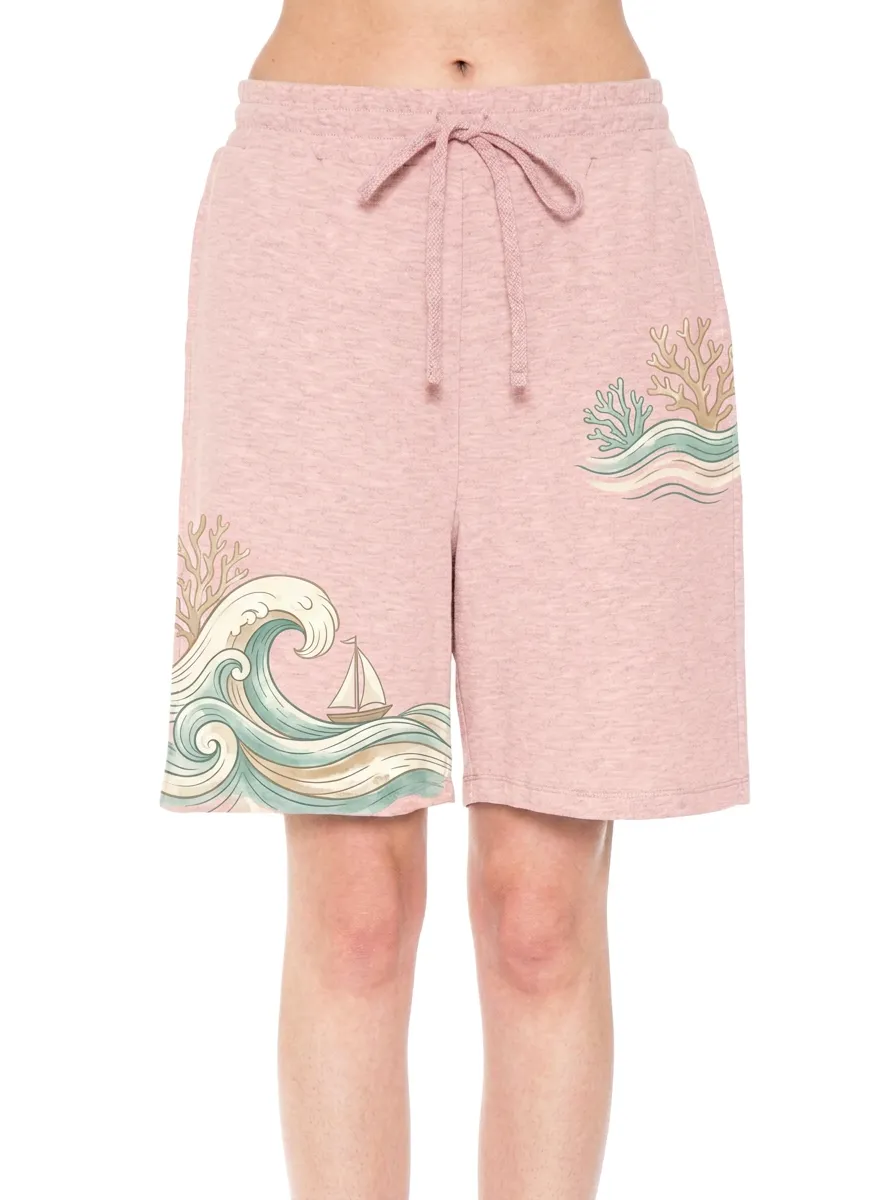 Women's Ocean Lover Sailboat Coral Printed Shorts