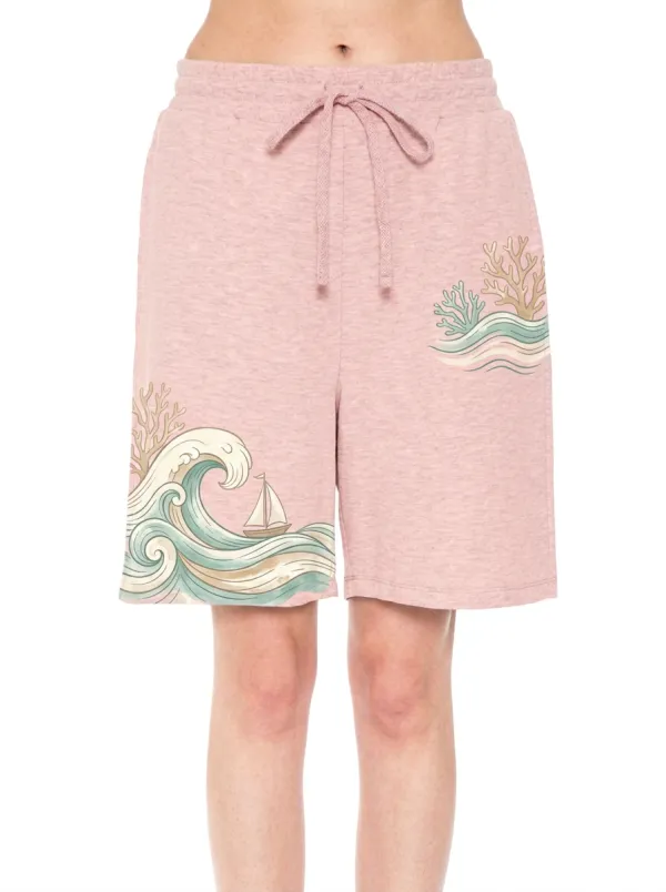 Women's Ocean Lover Sailboat Coral Printed Shorts