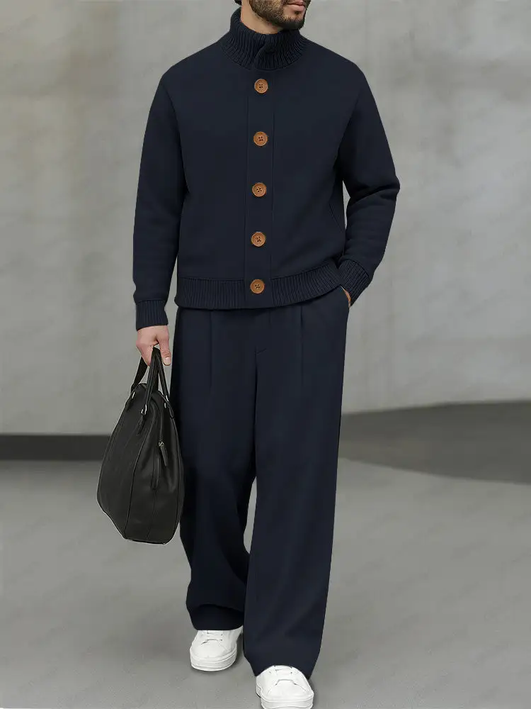 Comfort Ribbed Panel Jacket Pants Set