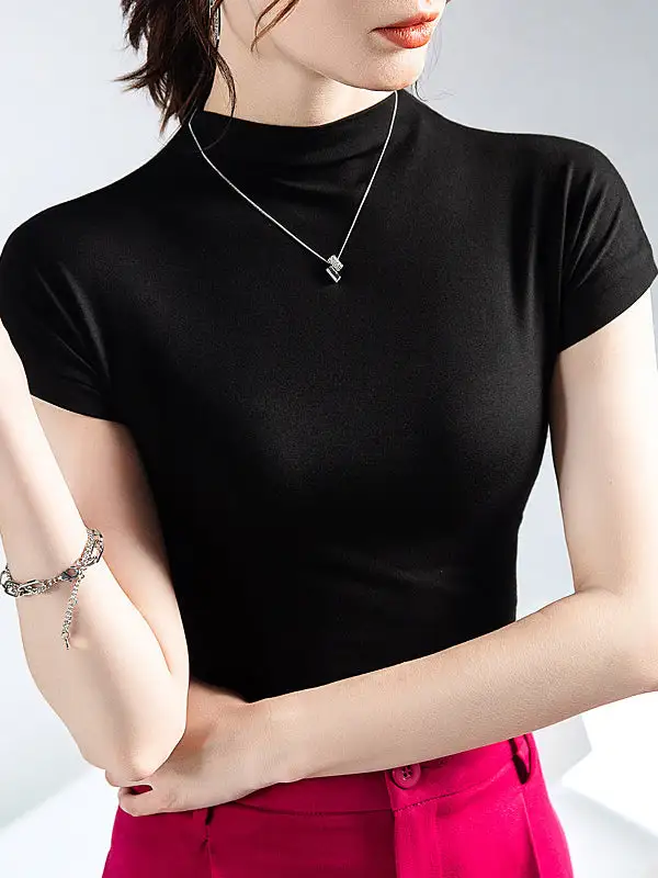 Short Sleeve Slim Fit Mock Neck T-Shirt