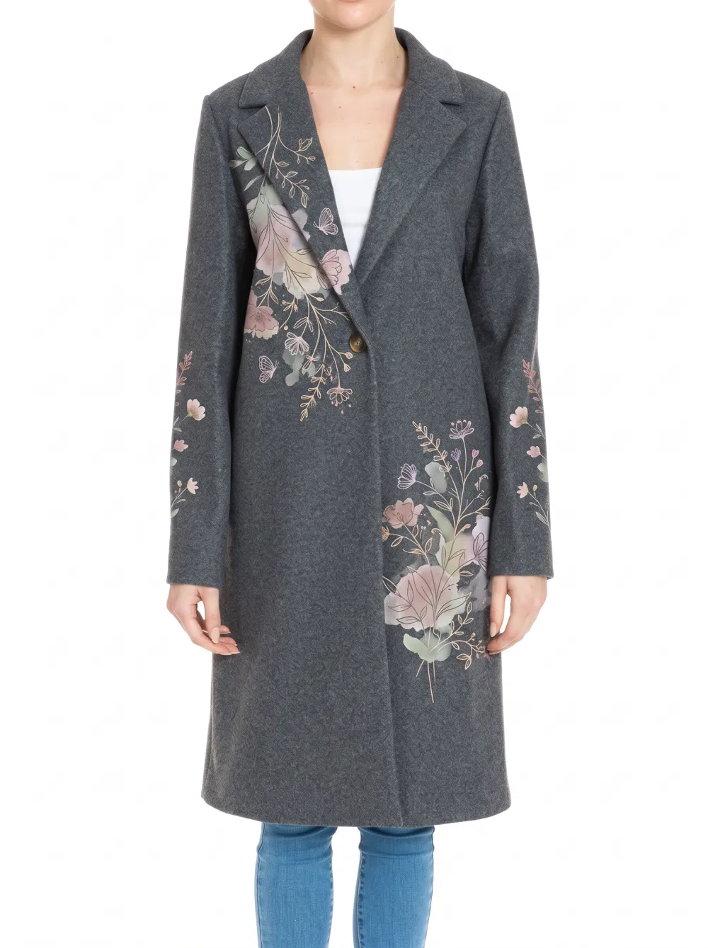 Women's Single Button Floral Nature Lover Botanical Wool Coat