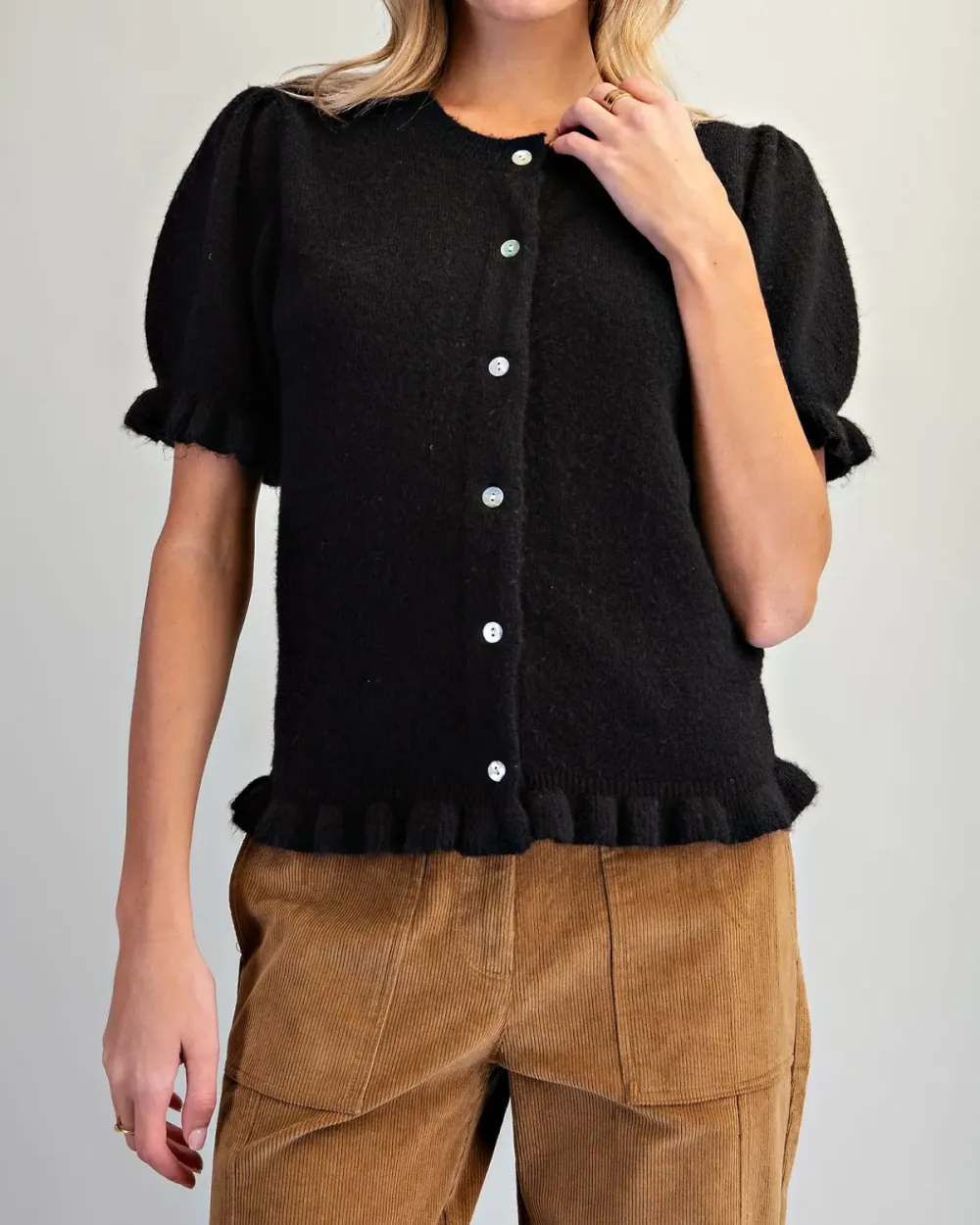 Puff Shoulder Ruffle Cardigan