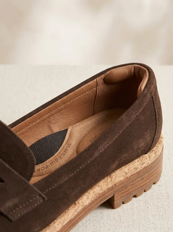 Women's Classic Platform Penny Suede Wood Sole Loafers