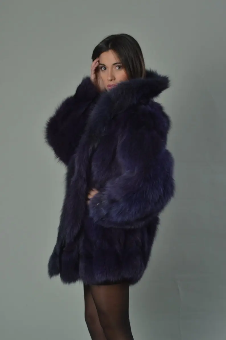 Purple Fox Fur Coat