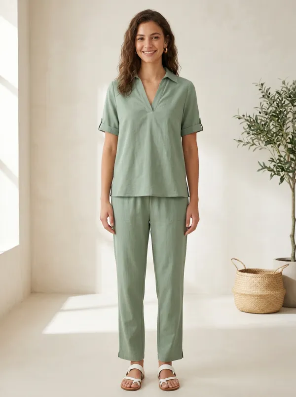 Short-Sleeve Button-Detail Women's V-Neck Shirt