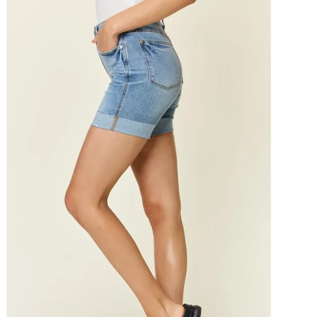 Plus Size Tummy-Control High-Waist Denim Shorts
