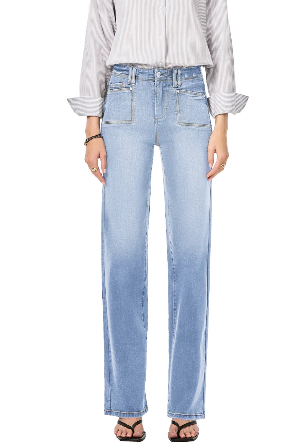 Light Blue Cropped Straight Jeans