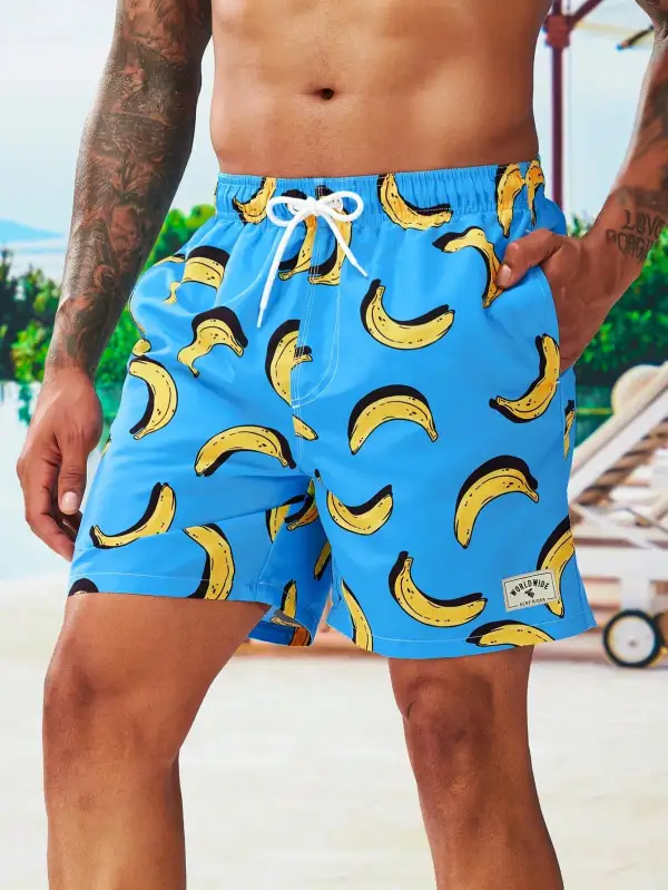 Men's Pocket Banana Print Swim Trunks