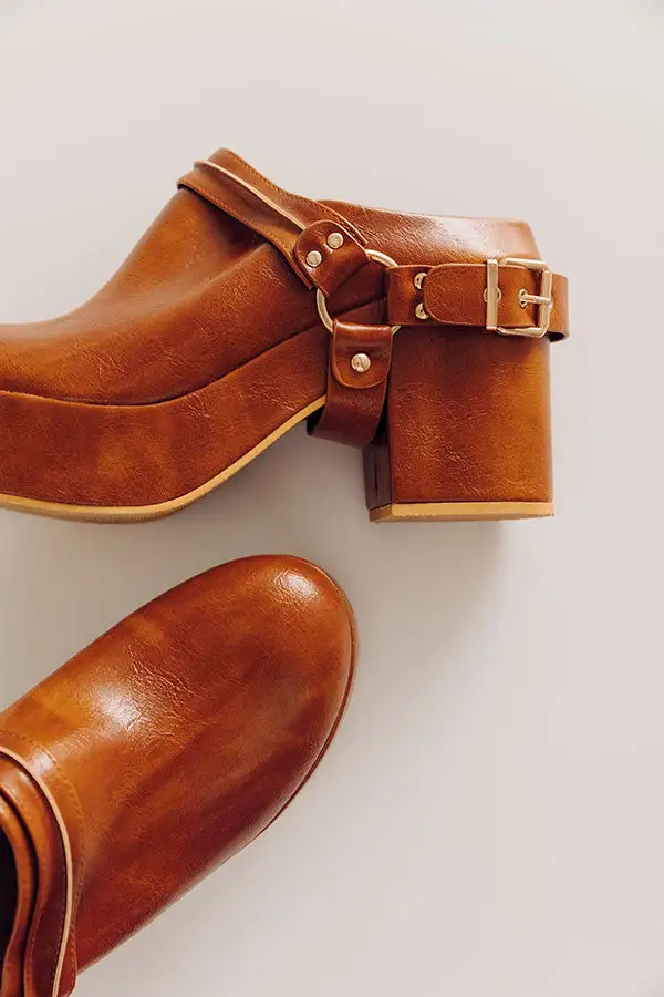 Faux Leather Slip On Stacked Block Heel Clogs