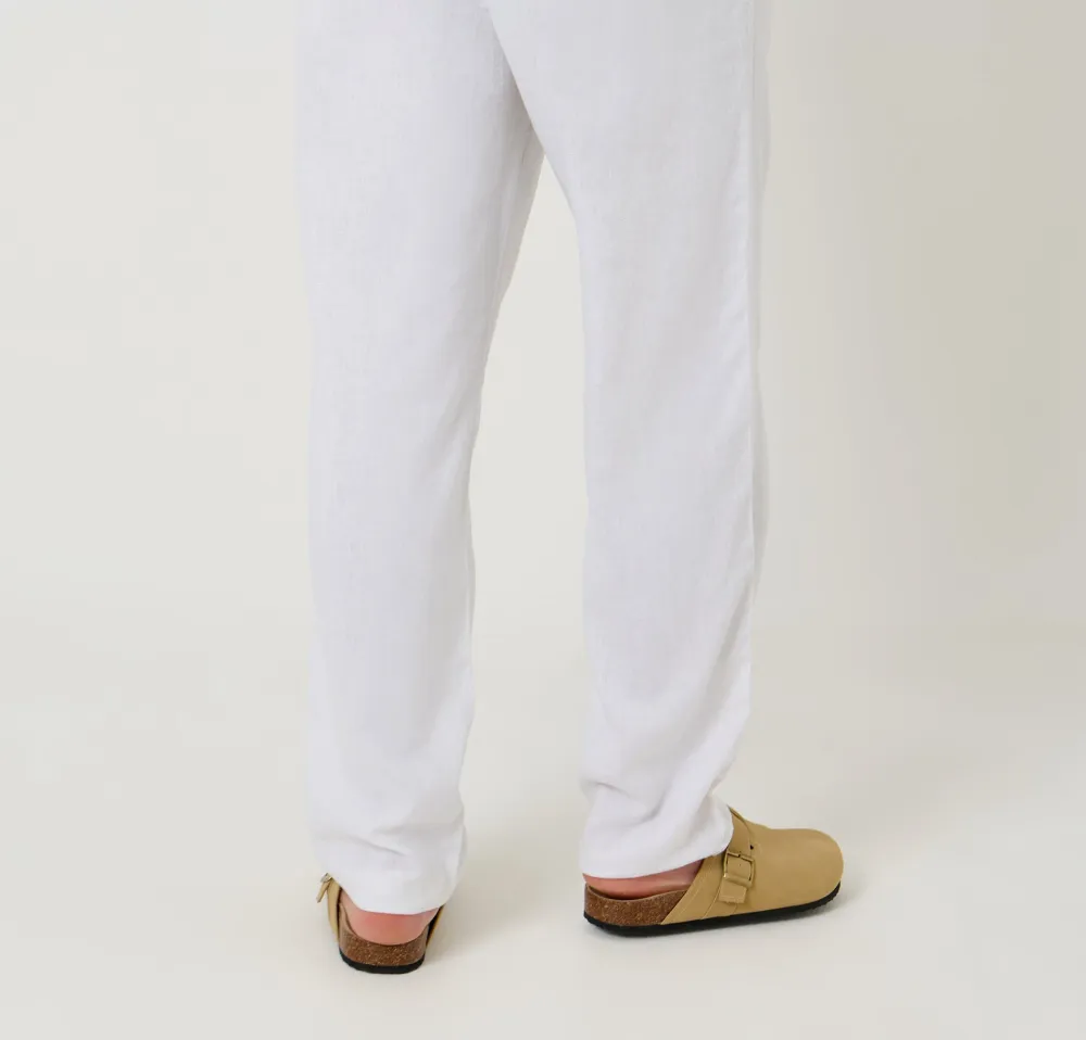 Men's White Linen Blend Drawcord Pants