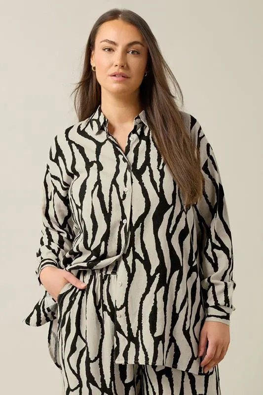 Set Natural Brown Abstract Linen Shirt & Trouser