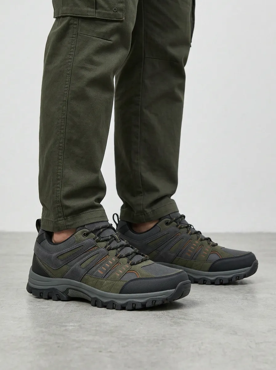 Men's Outdoor Hiking Suede Mesh Print Shoes