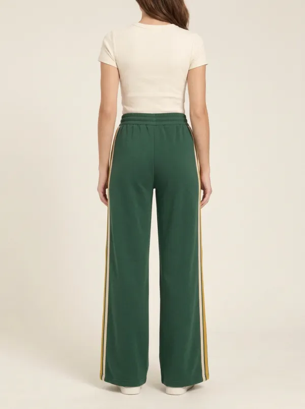 Women's High-Rise Drawstring Pintuck Side-Stripe Wide-Leg Track Pants