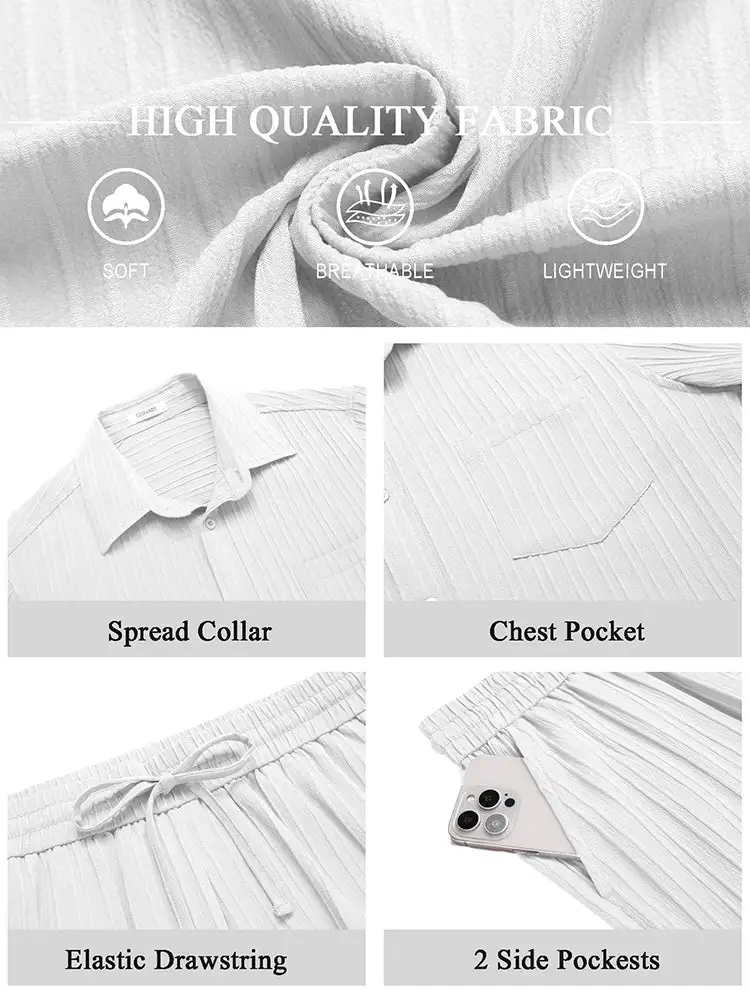 Casual Textured Shirt Shorts Vacation Set