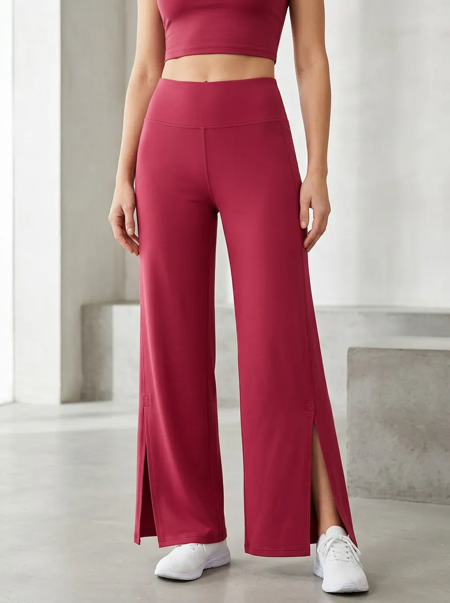 Women's High Waist Easy Movement Wide Leg Side Slit Active Pants