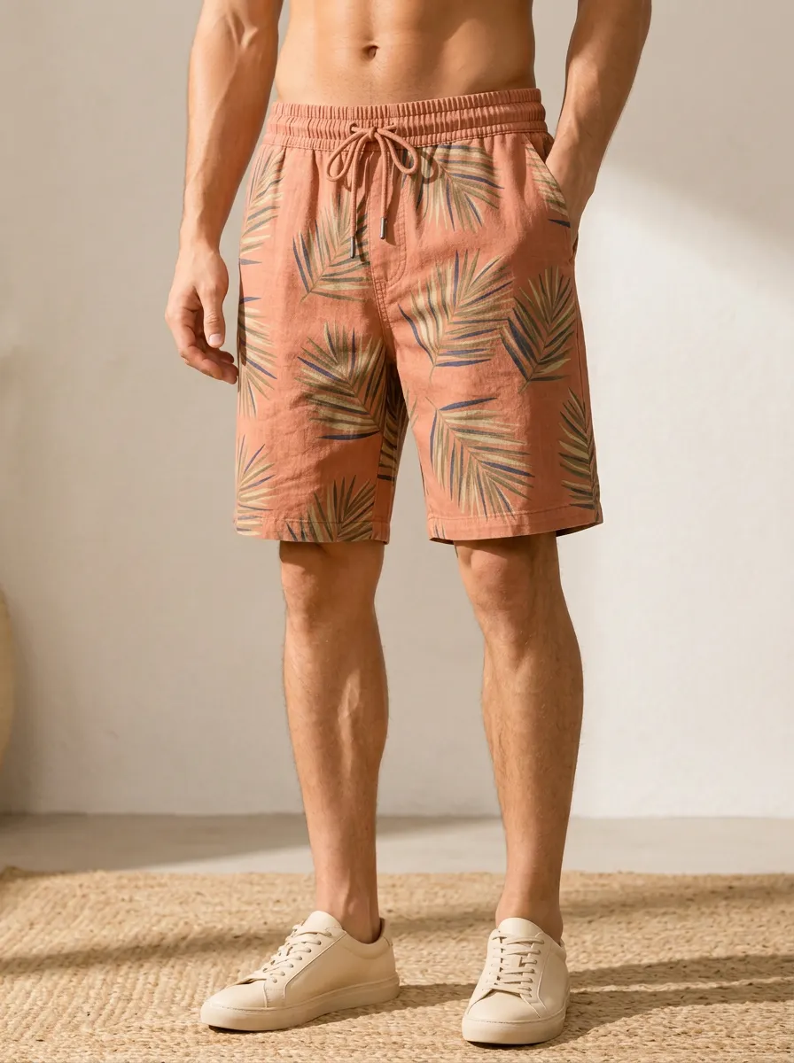 Men's Weekend Print Tropical Summer Vacation Palm Leaf Printed Shorts