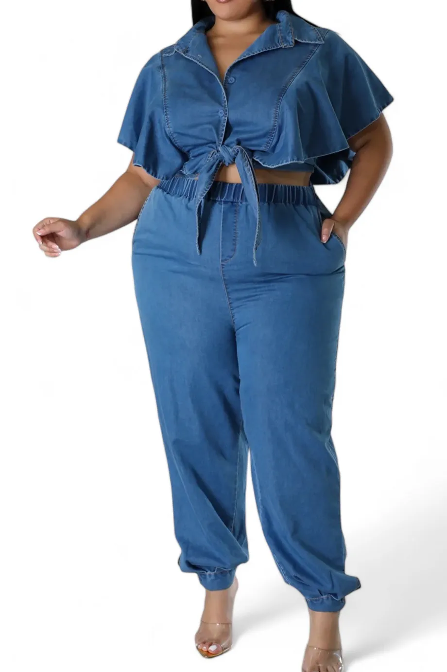 Women's Modern Denim Two Piece Set