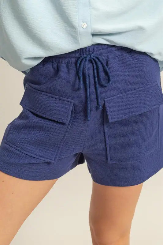 Everyday Drawstring Waffle Knit Front Pocket Shorts