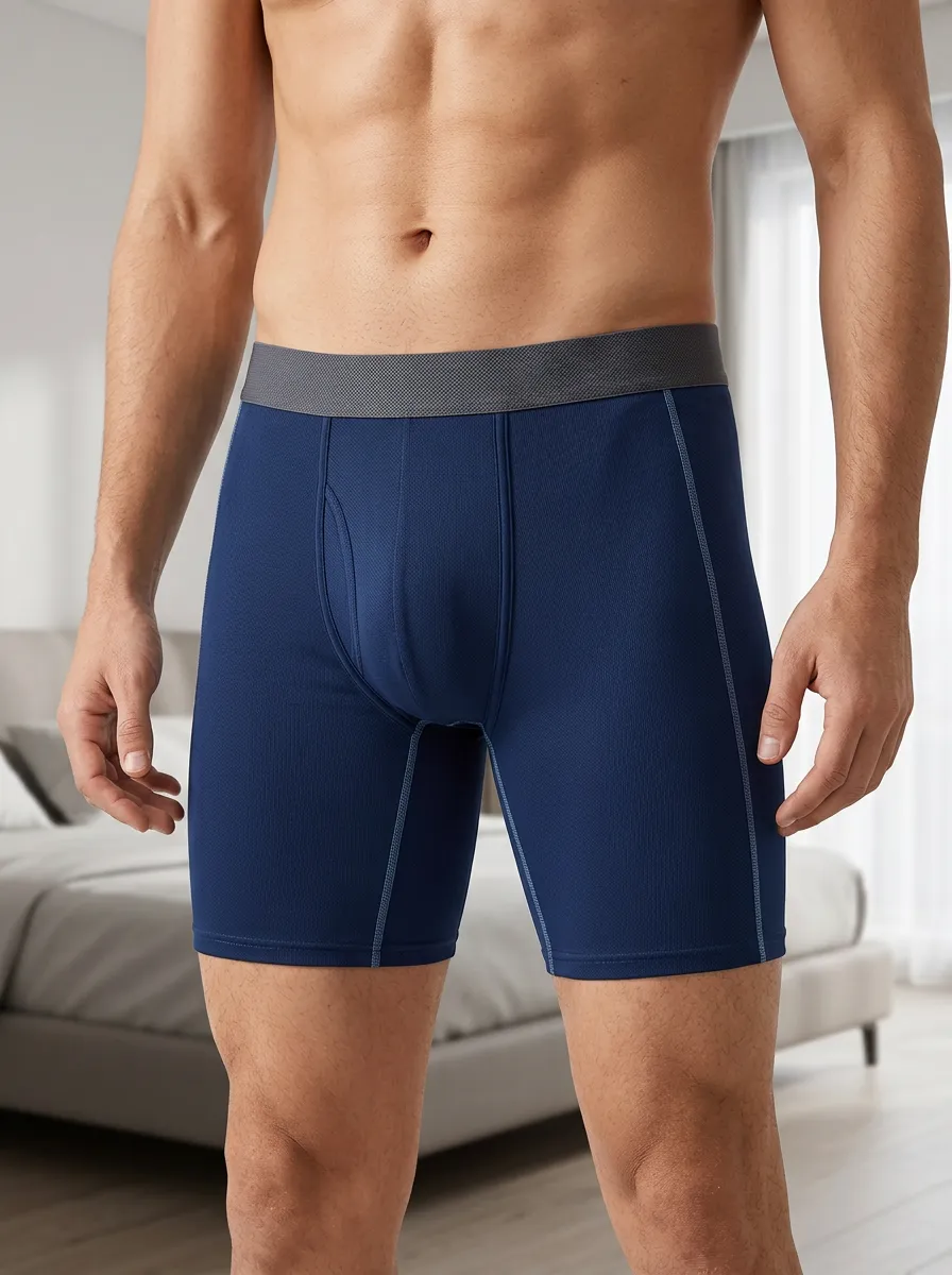 Men's Athletic Performance Blue Solid Printed Boxer Briefs