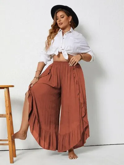 Plus Ruffled Wide Leg Detail Pants