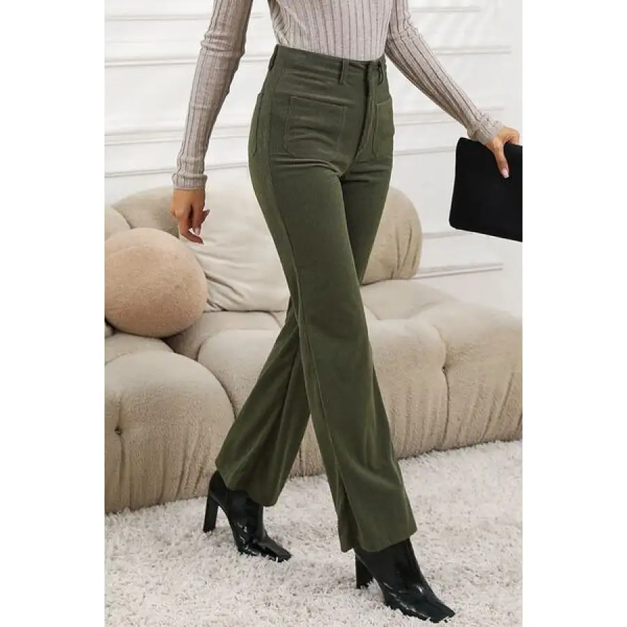 High Waist Square Pockets Corduroy Pants