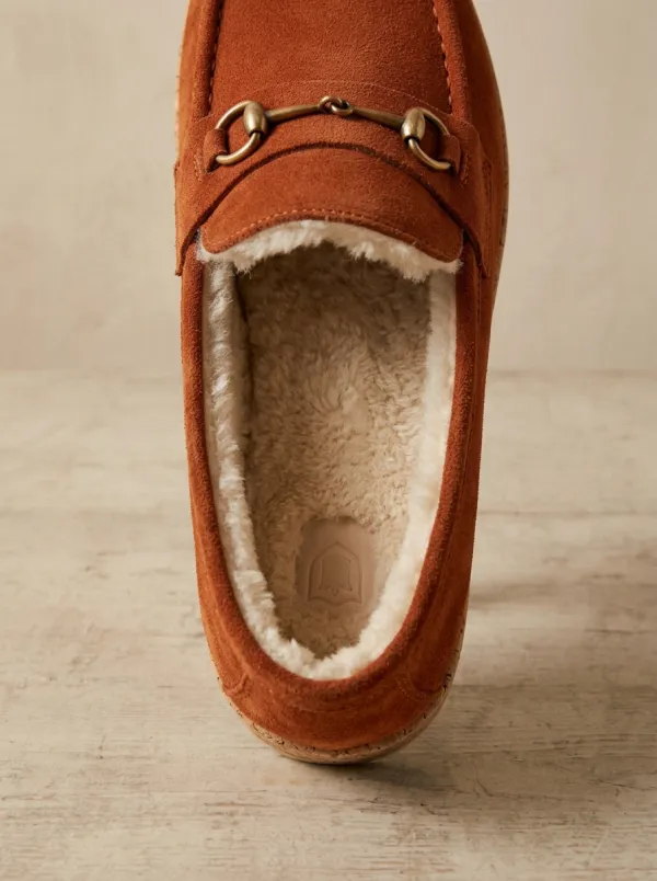 Women's Rugged Faux Fur Lined Casual Suede Wood Sole Loafers