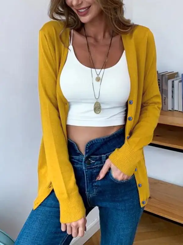 Women's Buttoned Long-Sleeve Cardigan