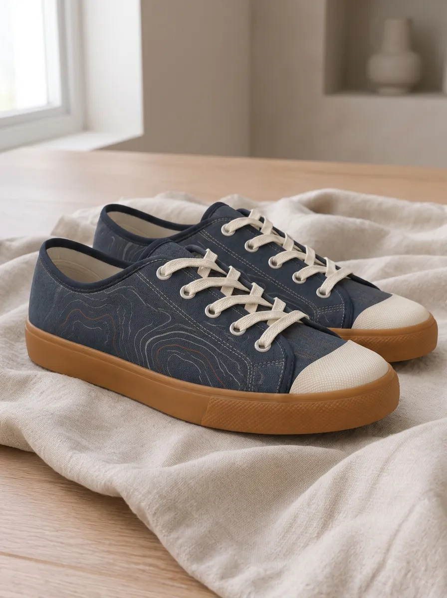 Men's Contemporary Topographic Map Pattern Patterned Canvas Shoes