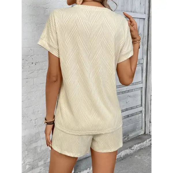 Textured Knit Round Neck Top and Shorts Set