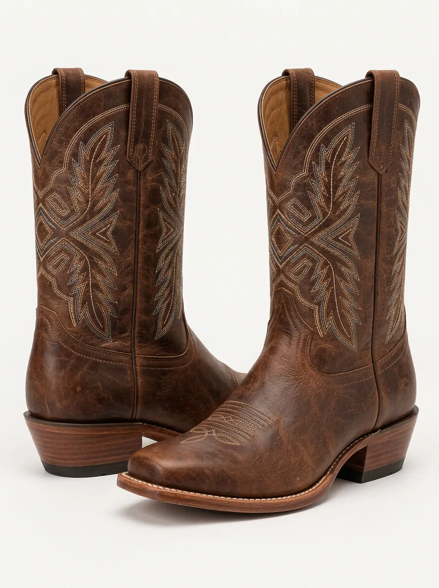 Men's Red Leather Cowboy Boots with Refined Shape