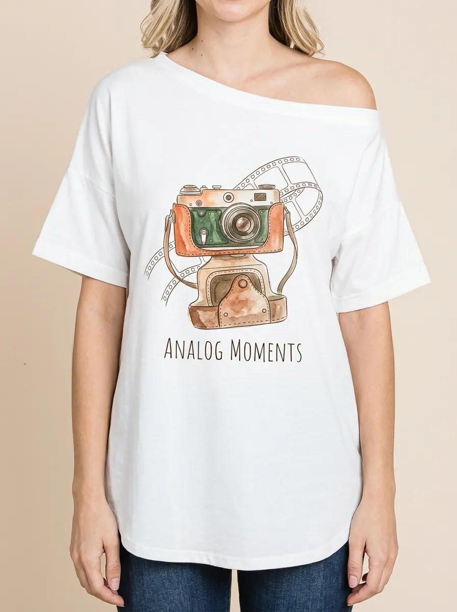 Women's Photography-Inspired Analog Camera Film Printed T-Shirt