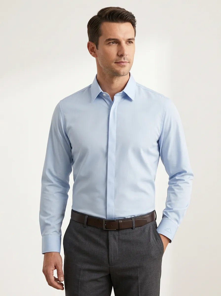 Men's Non-Iron Cotton Mountain Embroidered Accent Dress Shirt