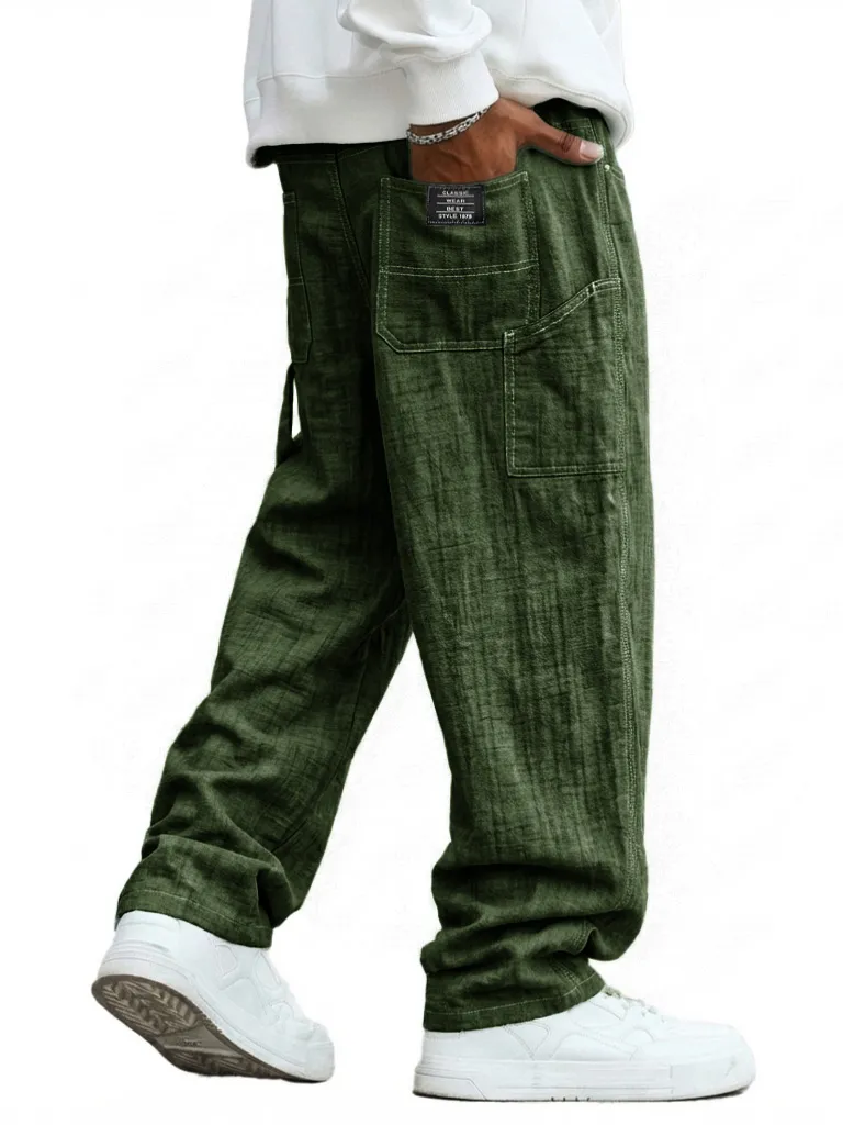 Comfort Fit Linen Blend Utility Pocket Trousers