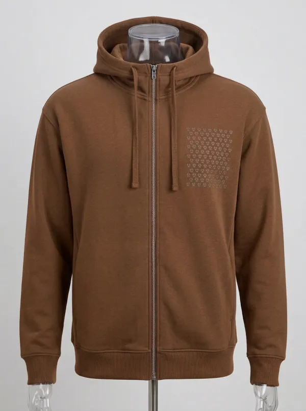 Men's Geometric Pattern Graphic Full-Zip Chest-Detail Hoodie