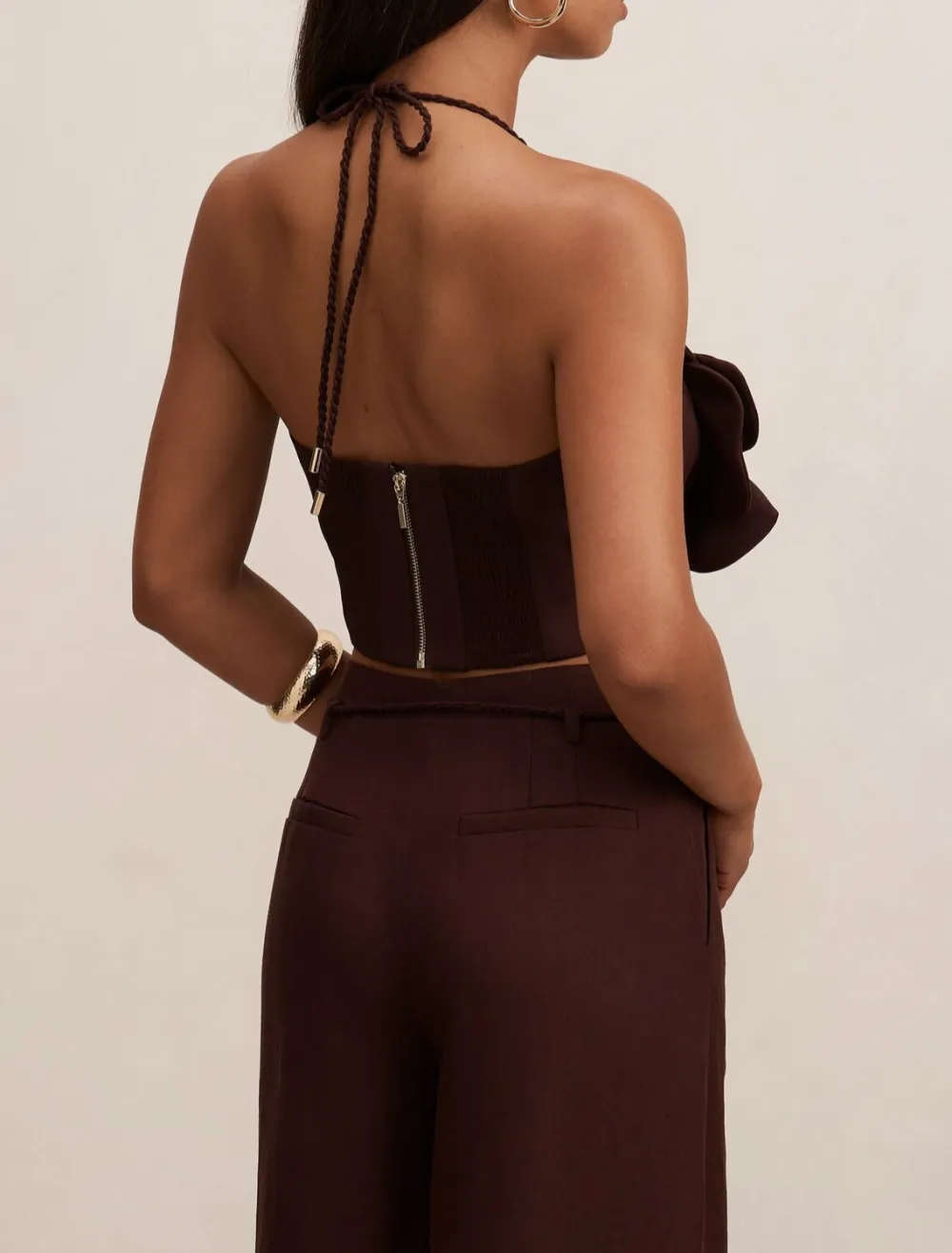 Burgundy Floral Detail Halter Crop Top
