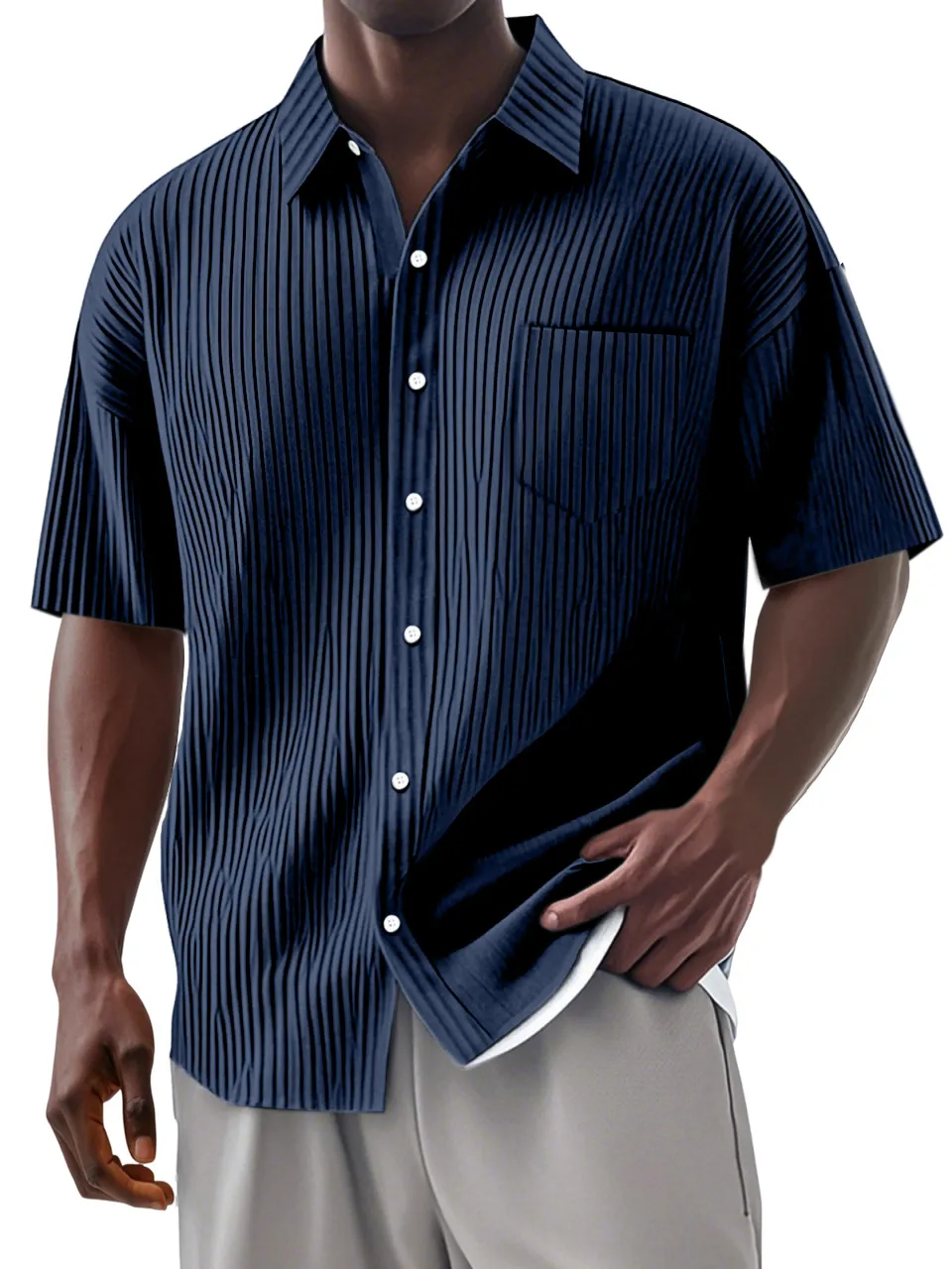 Short Sleeve Camp Collar Striped Shirt