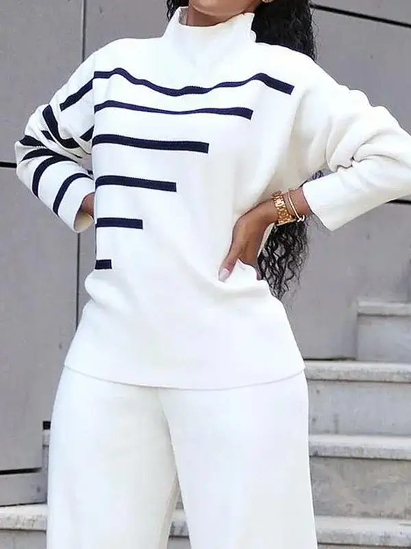 High Low Split Hem High Neck Long Sleeve Pullover Sweater