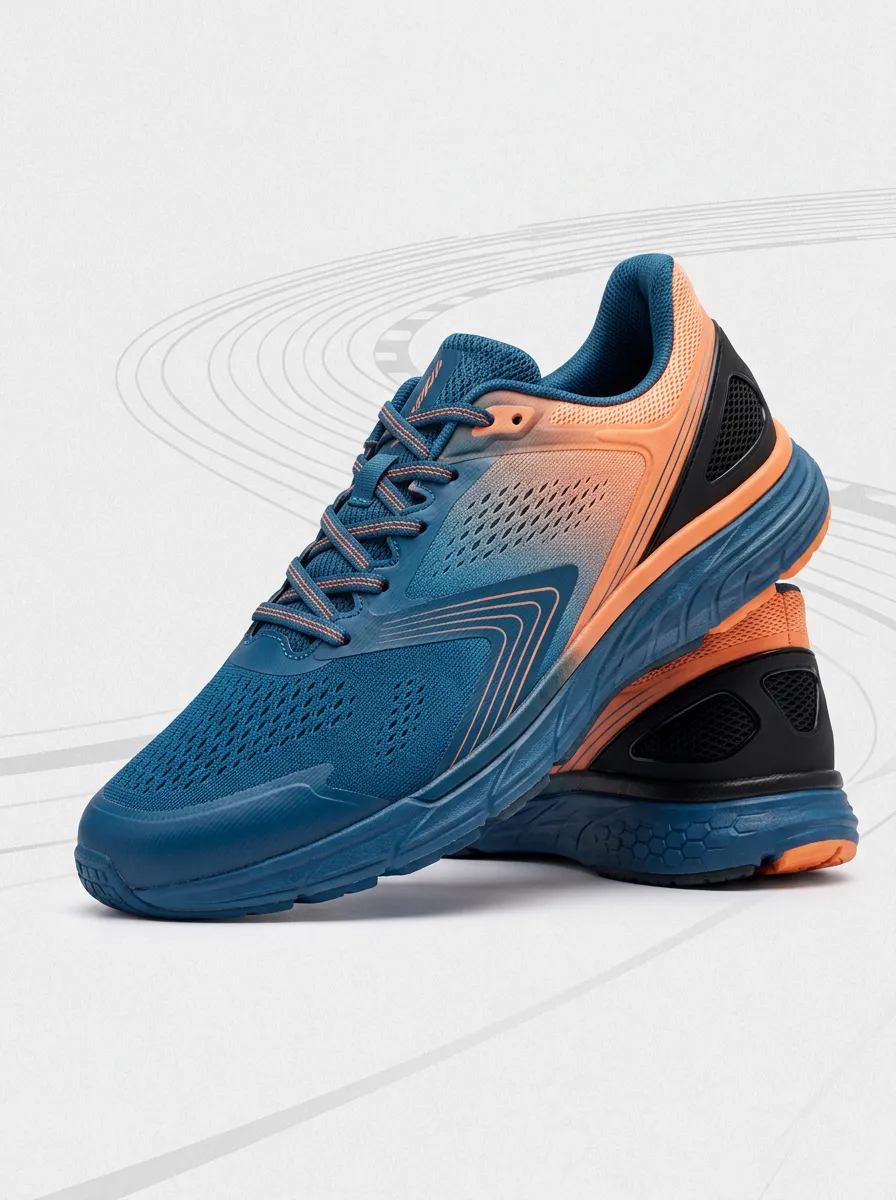 Unisex Blue Orange Gradient Mesh Printed Running Shoes
