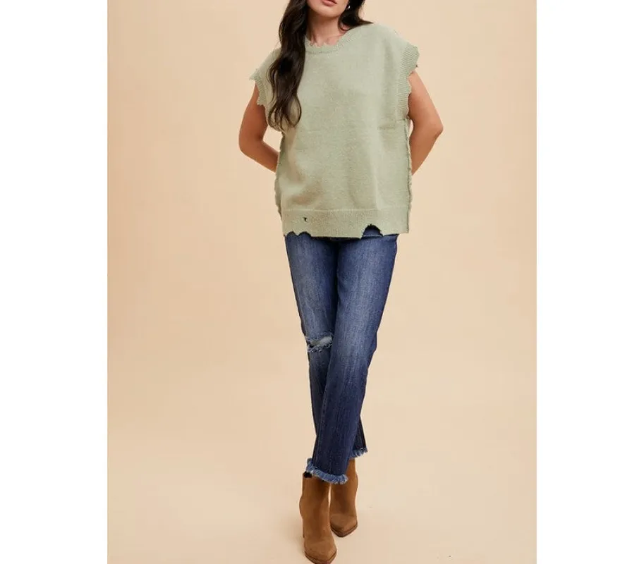 Distressed Raw-Hem Straight Leg Cropped Jeans