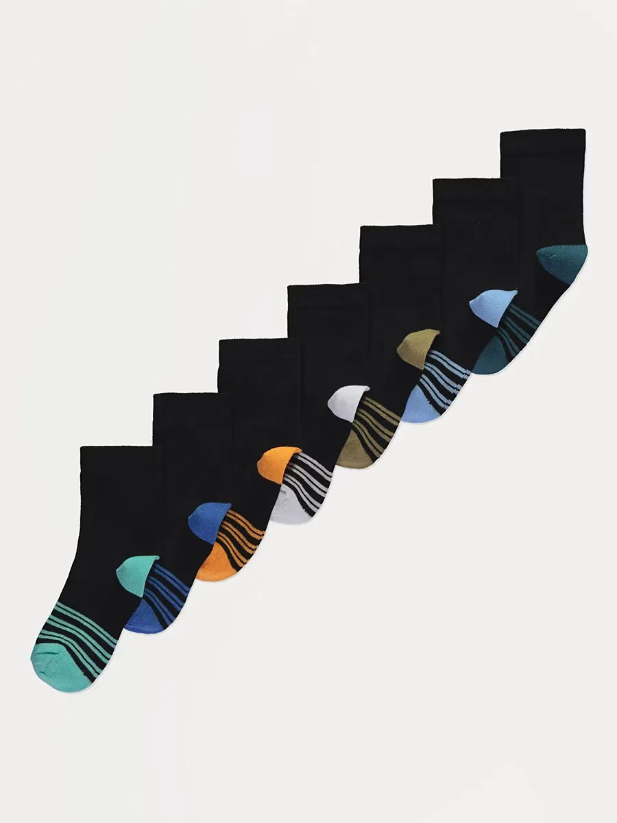 Black Striped Ankle Socks 7 Pack