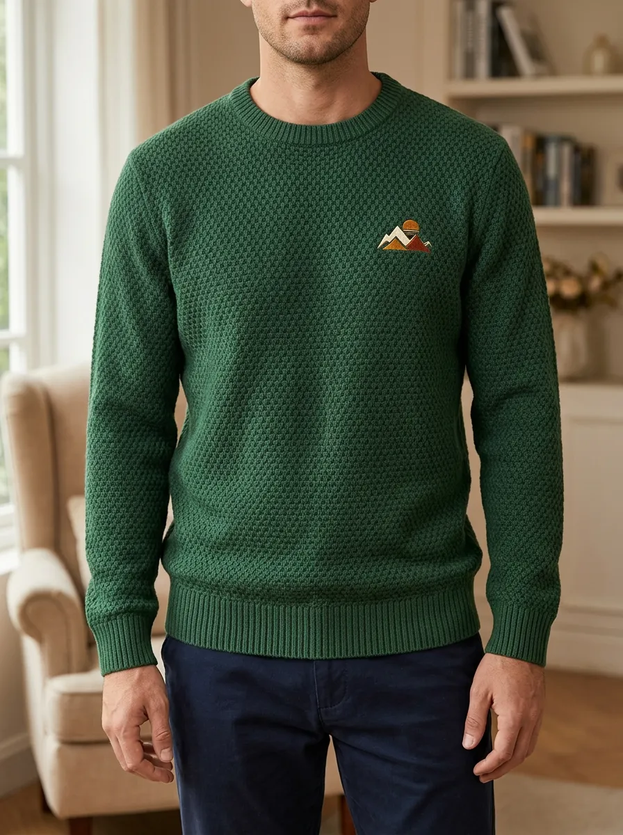 Men's Mountain Sunset Embroidered Sweater