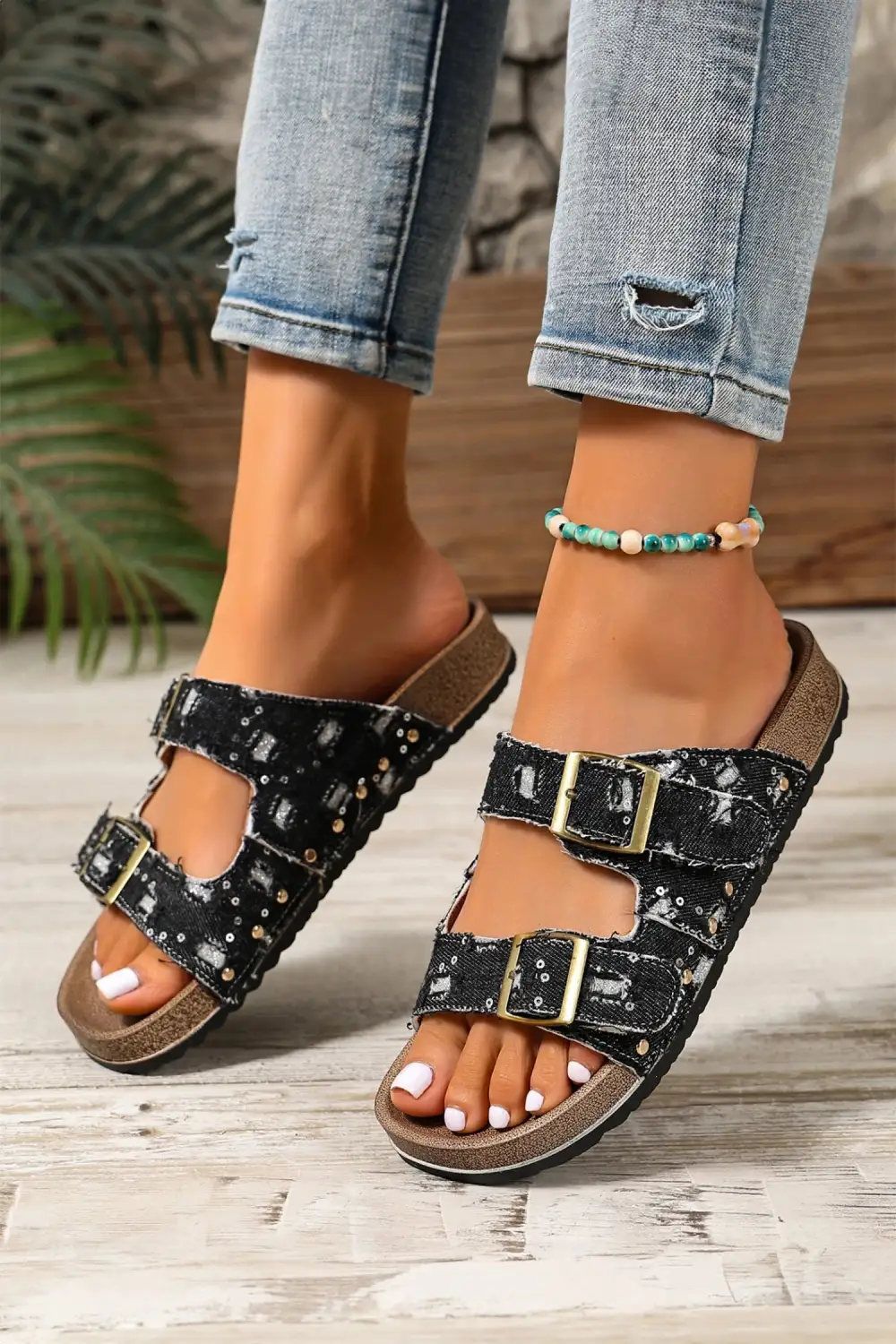 Leopard Buckle Strappy Flat Sandals