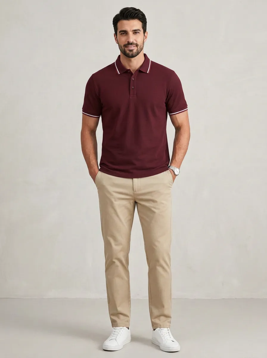 Men's Navy Blue White Light Blue Tipped Textured Polo Shirt