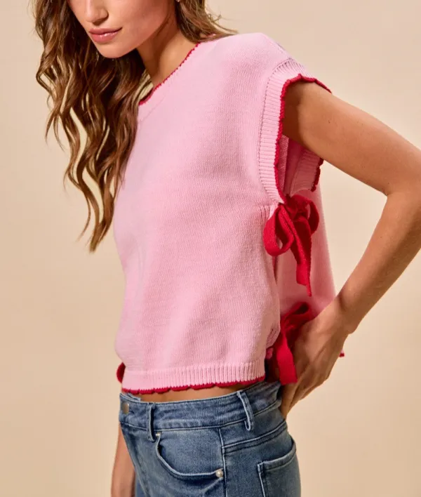 Relaxed Lightweight Sweater Dolman Side Ribbon Tie Top
