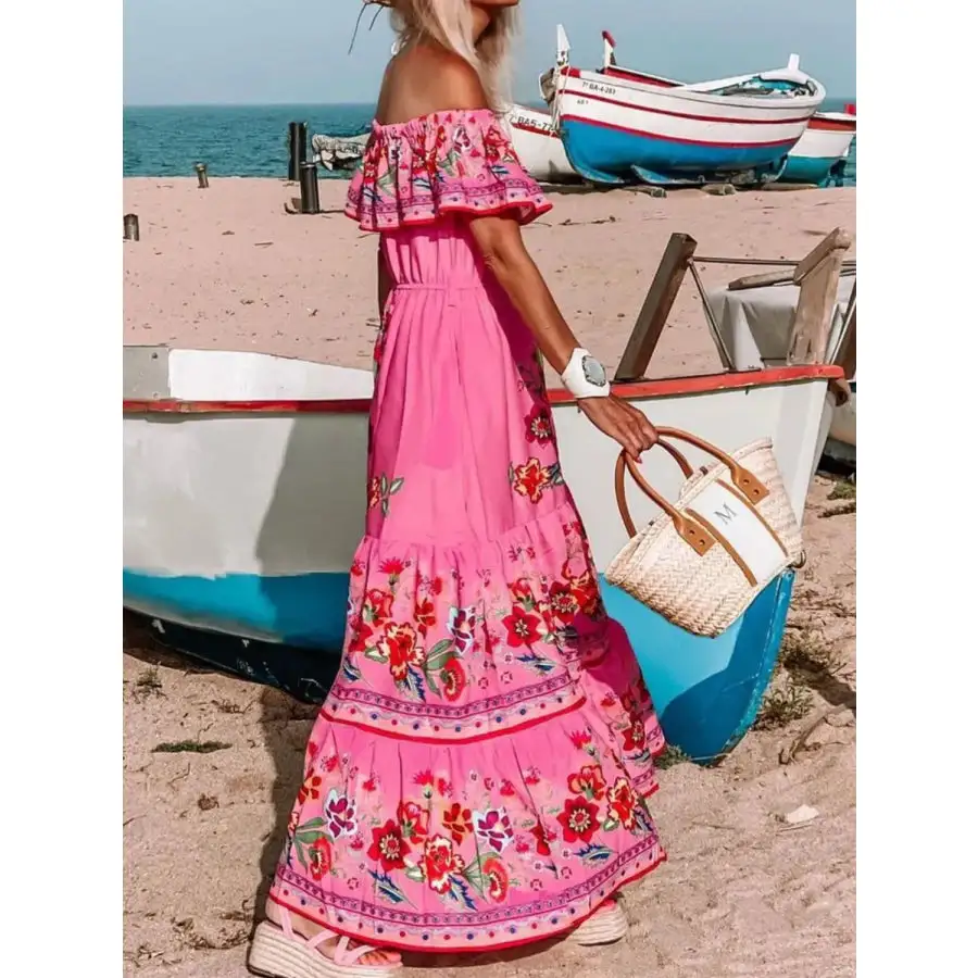 Floral Off Shoulder Ruffle Maxi Dress