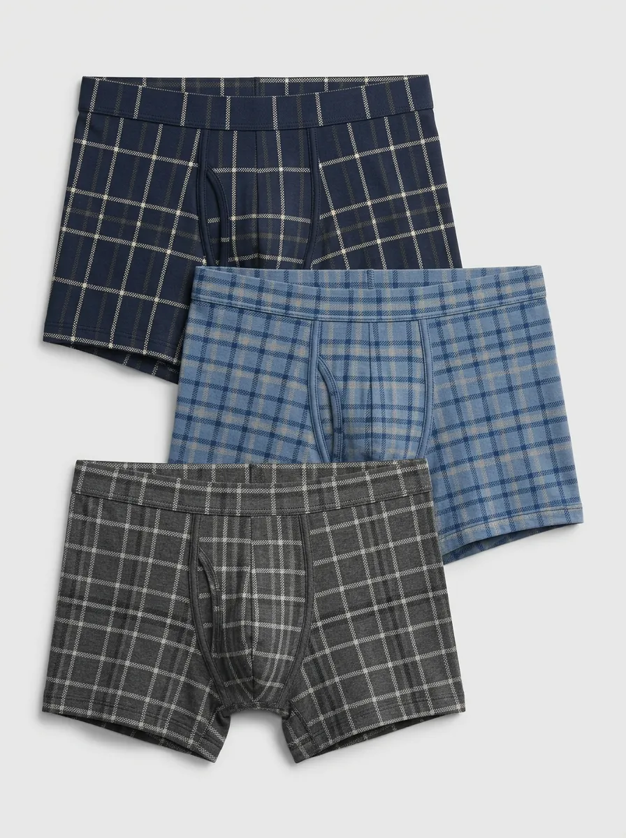 Men's Classic Plaid Pattern Printed Boxer Briefs 3-Pack