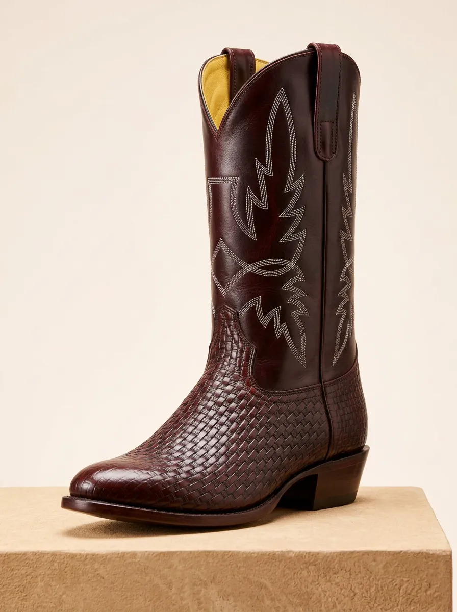 Men's Woven-Vamp Contrast-Stitch Western Boots