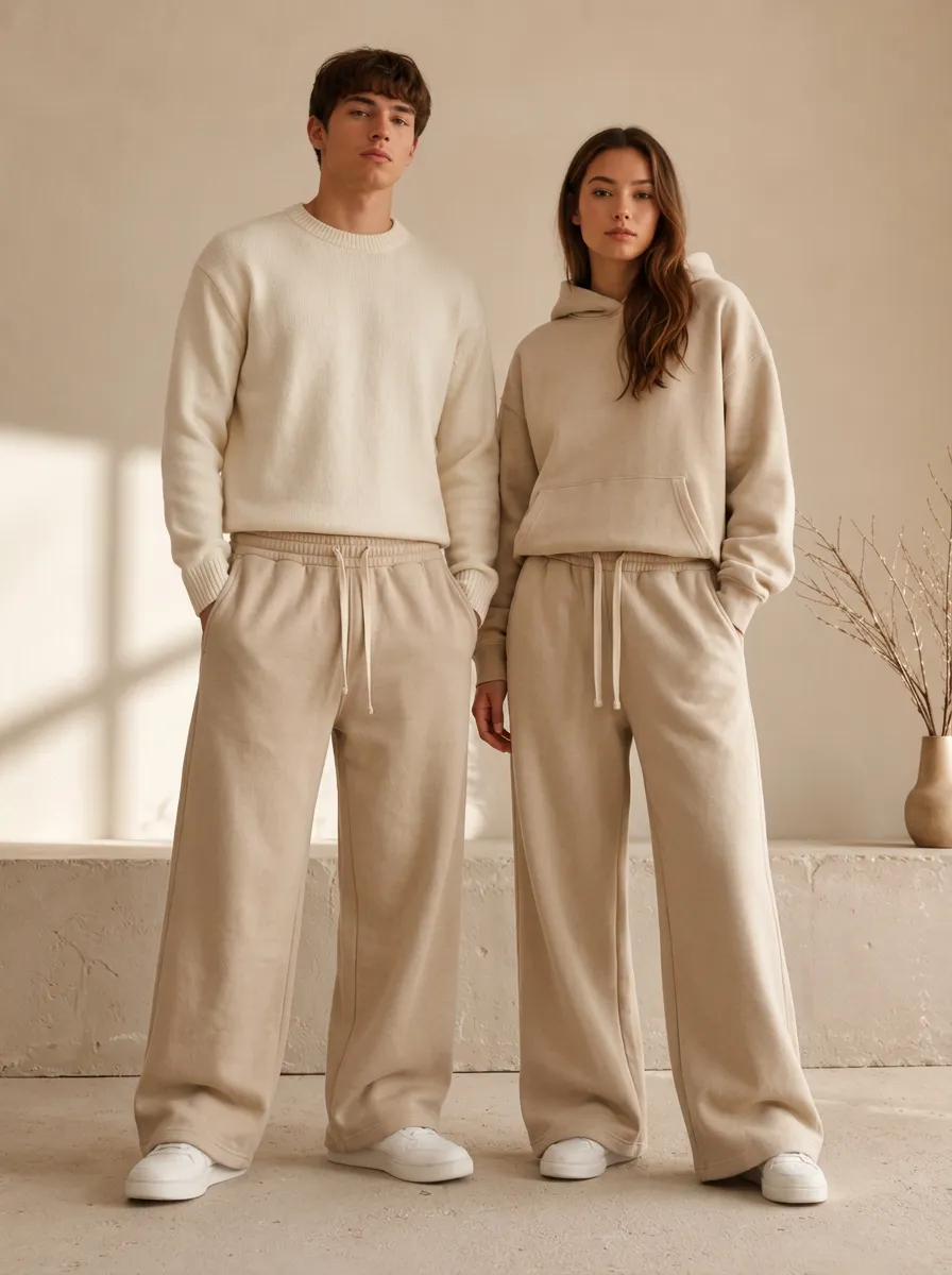 Unisex Soft Wide-Leg Drawstring Sport Pants