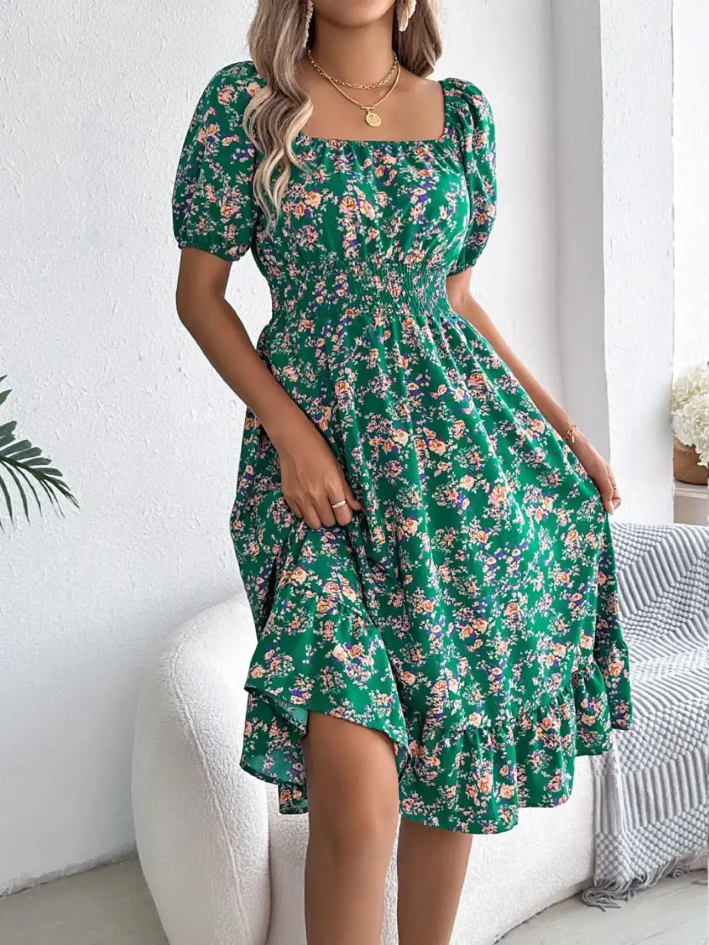 Ruffle Trim Floral Dress