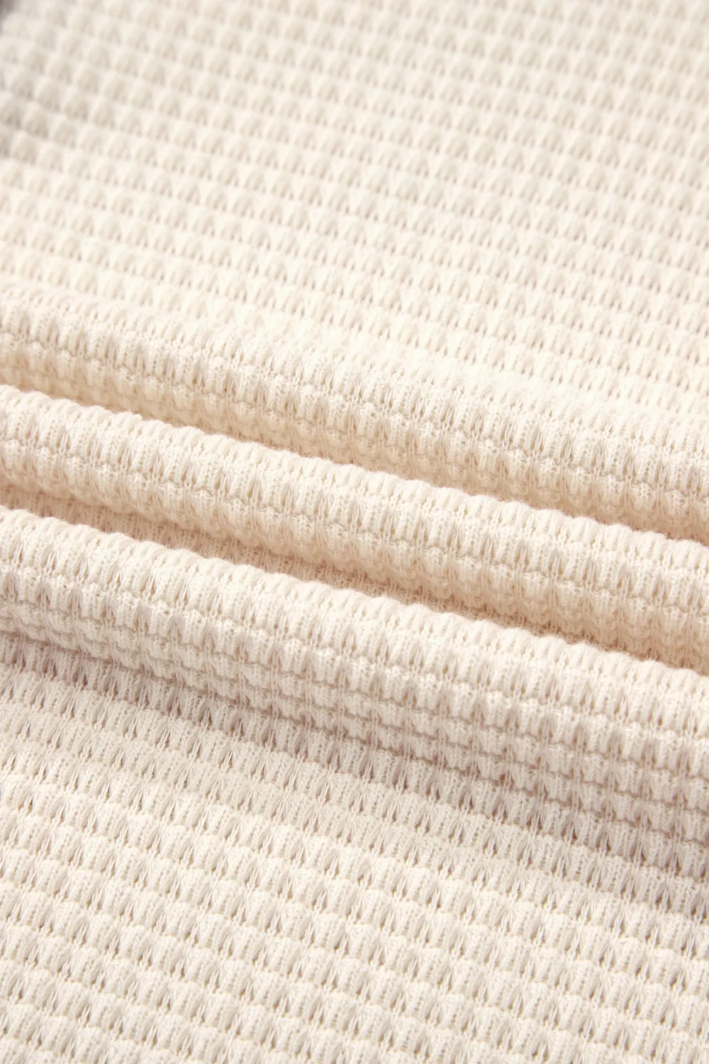 White Waffle Contrast Half Buttoned Pullover